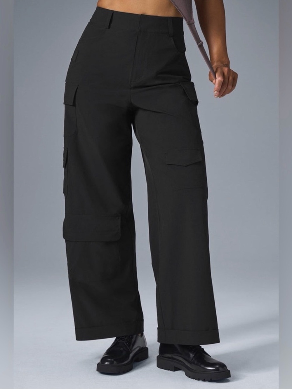 ALO Yoga Black Wide-Leg Cargo Trousers